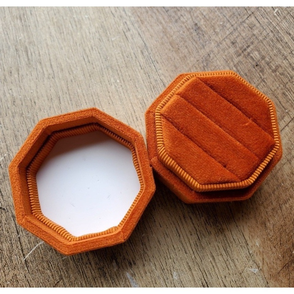 Velvet Octagon Double Ring Box Burnt Orange Fall Wedding Engagement
